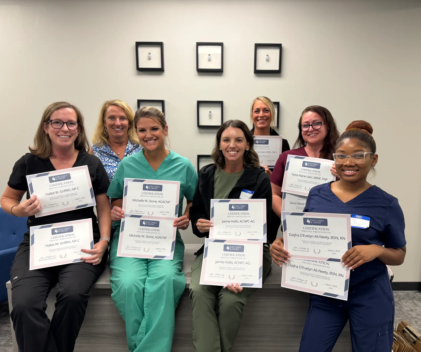 Injectable Academy® graduates from an Atlanta class holding their certificates